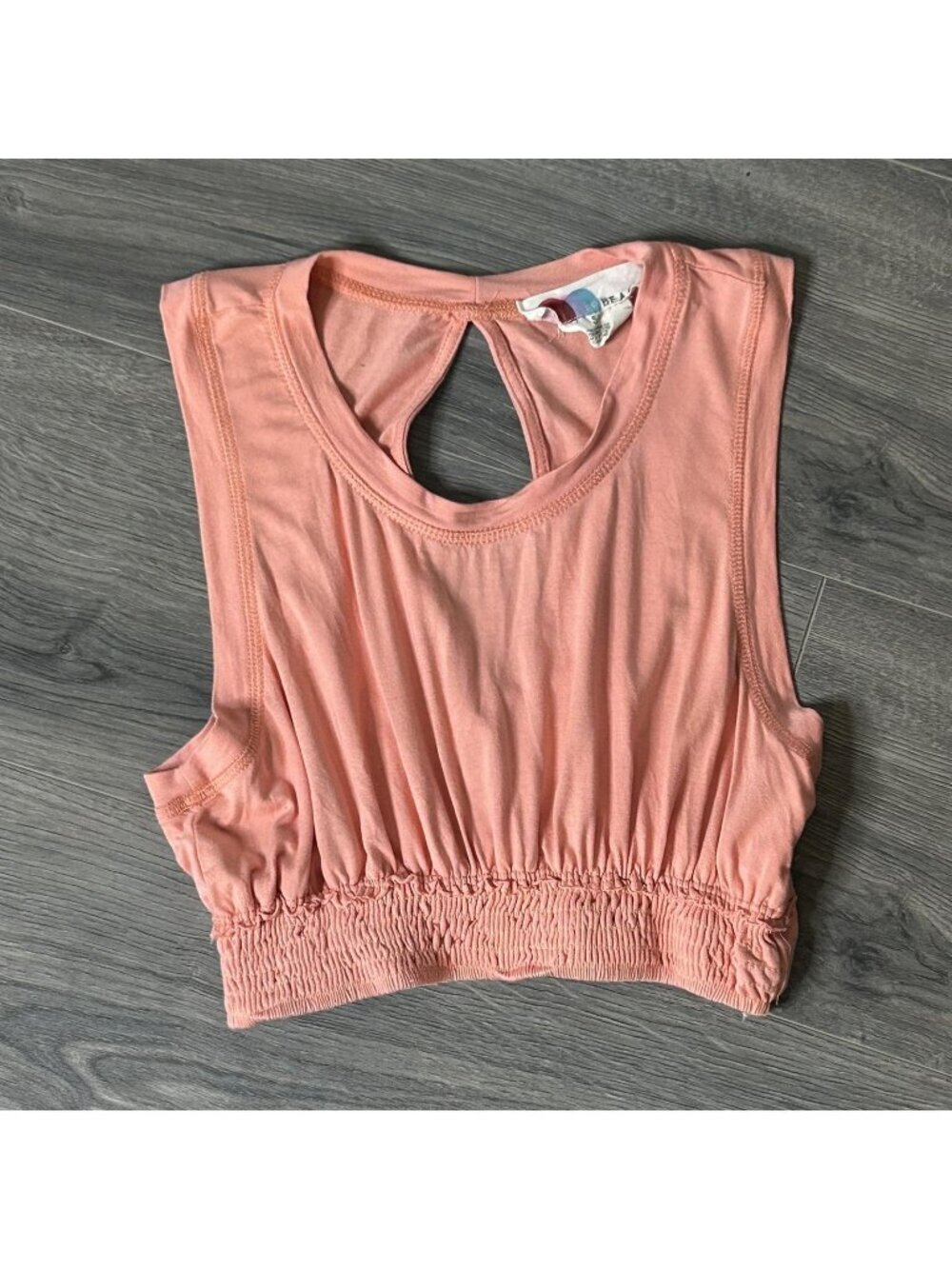 Free People FP Beach Tank Top Womens S Peach Cropped Open Back Smocked Summer